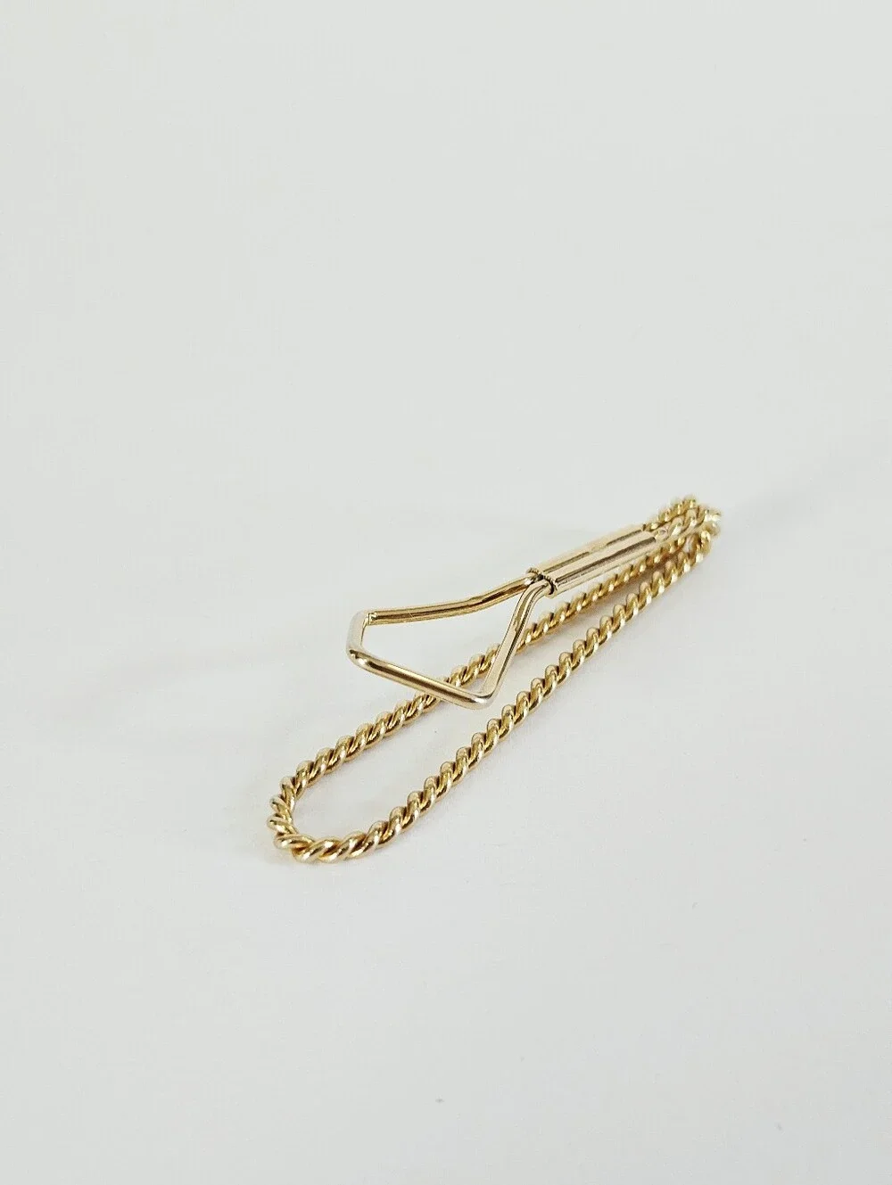 Vintage Polished Gold Tone Twist Detail Slide On Bar Tie Slide Clip - Money Clip